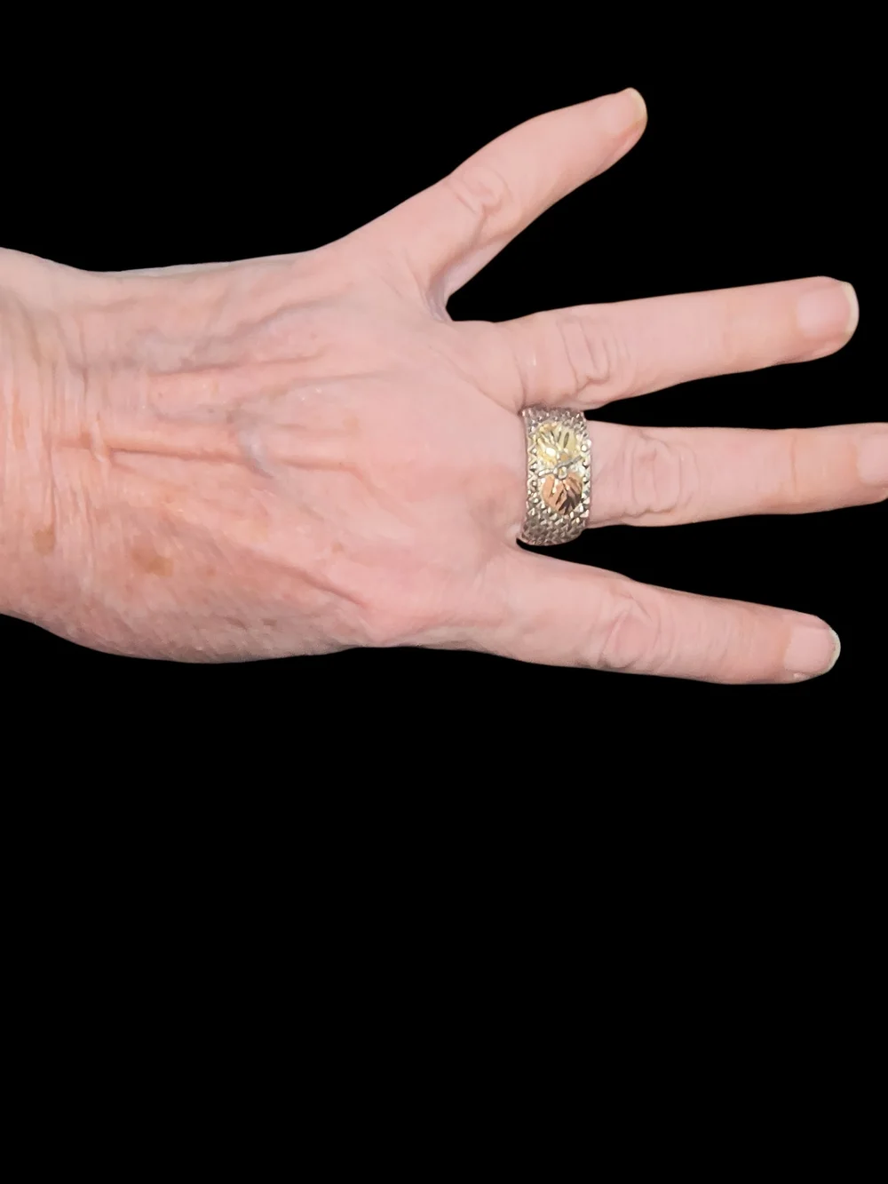Sterling Silver & 10K Gold Leaf Motif Men's Band Ring: Black Hills Gold Style